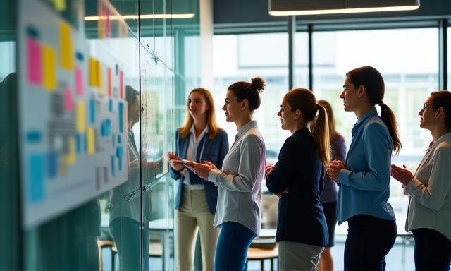 Group of professionals collaborating on a strategy board