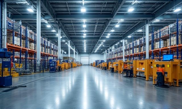 Modern logistics warehouse with automated systems